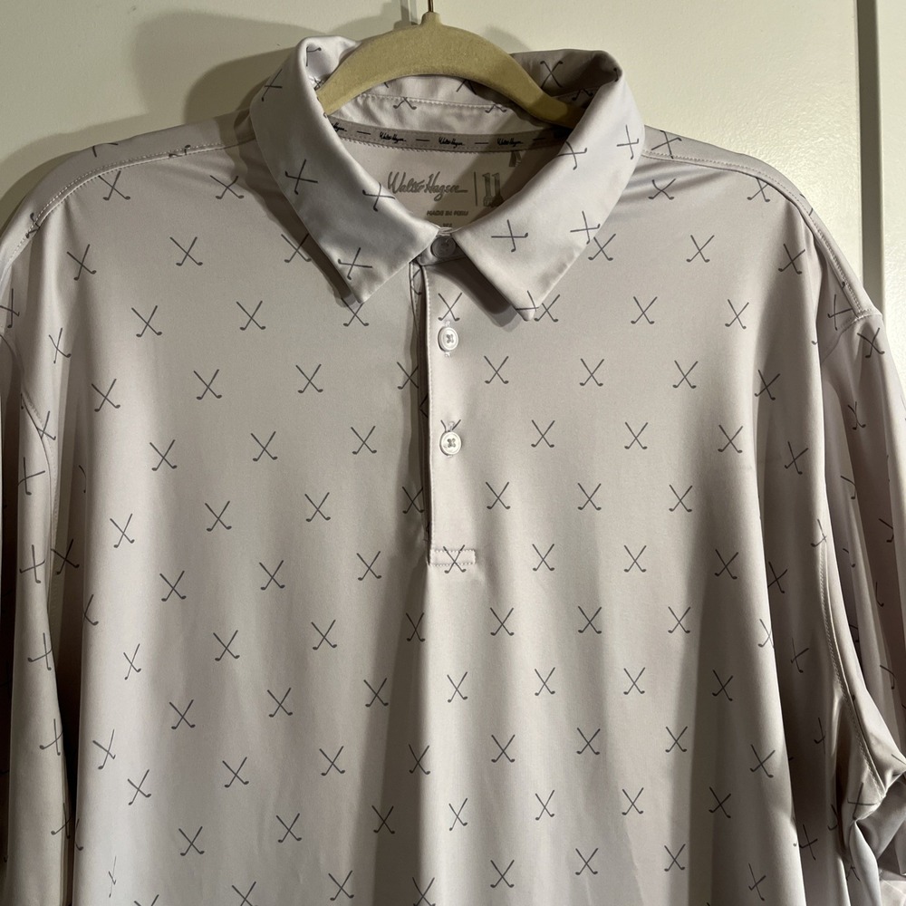 Walter Hagen Men's Polo Golf Shirt White Driver Club Print Size XL